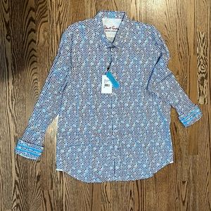 NWT Robert Graham Tailored Fit Men’s dress shirt, Stafford Blur 2XL